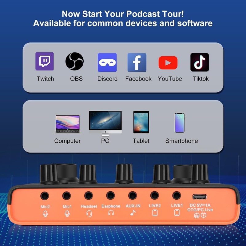 F993 Podcast Bundle BM 800 Mic Recording Studio Kit Voice Changer Orange3
