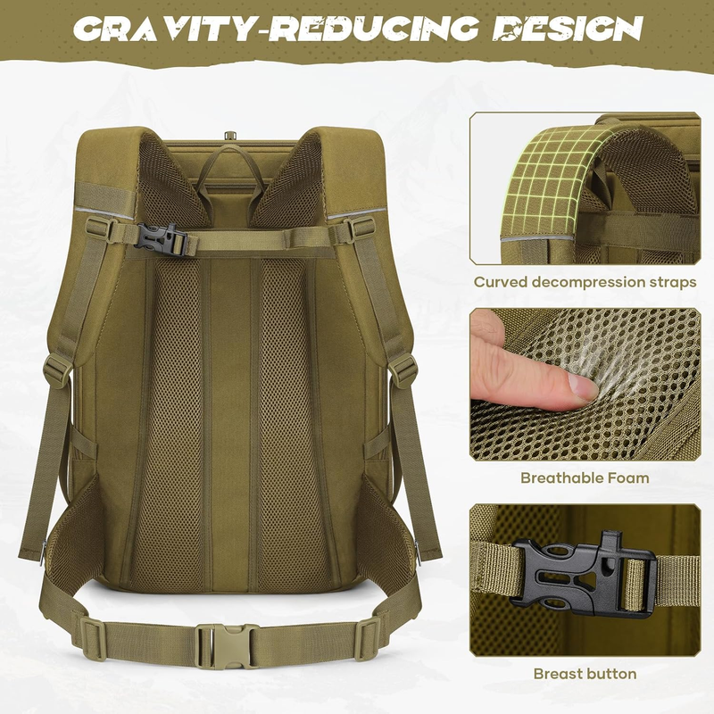 Tactical Backpack 40L Men Water Resistant Hiking Camping Gym Molle Khaki4