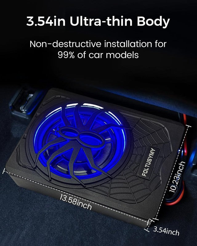 1200W 10" Slim Under Seat Car Subwoofer with Built-In Amplifier & LED Light2