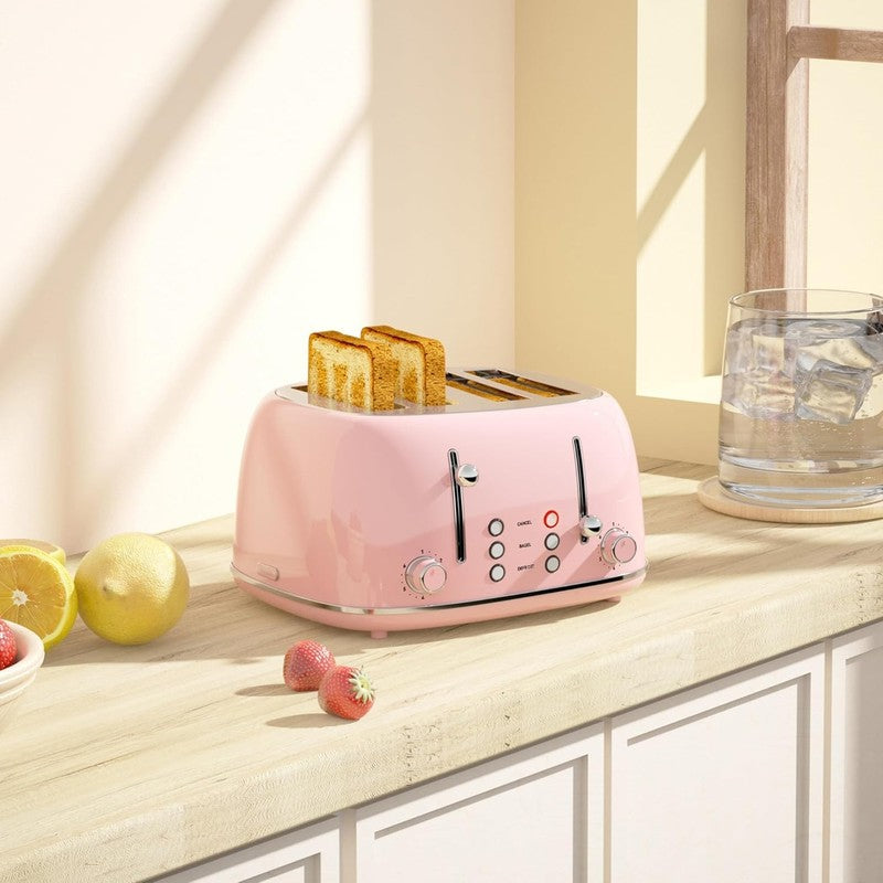 4-Slice Retro Toaster Pink 6 Shade Settings Cancel/Defrost/Reheat Wide Slots6