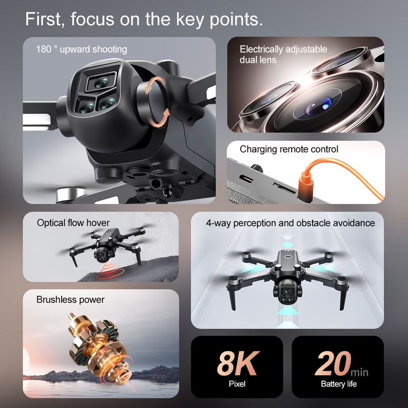 A28 RC Drone with Camera 8K HD Dual Camera Kids Adults Optical Flow6