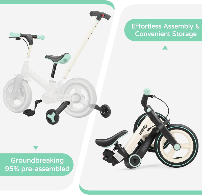 6-in-1 Toddler Bike 12" Balance Bike Push Handle Training Wheels Kids6