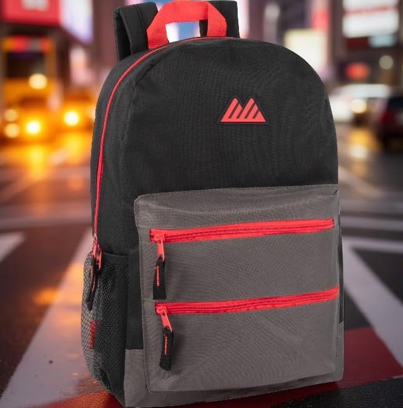 Black Red Multipocket Backpack 17" Travel School Commuter4