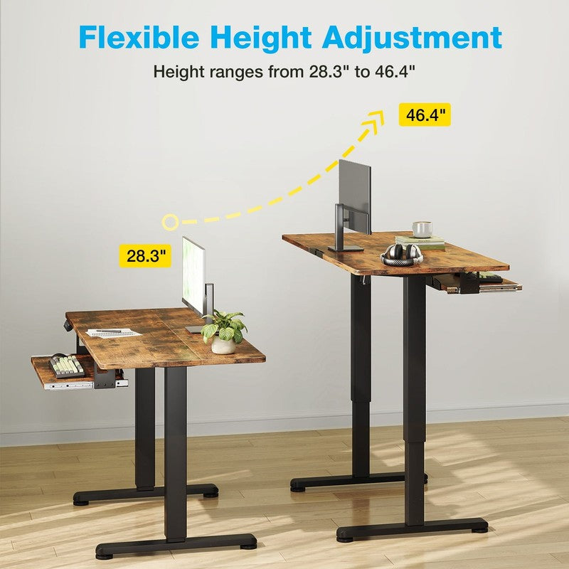 Electric Standing Desk 35" Adjustable Height w/ Keyboard Tray Home Office Brown2