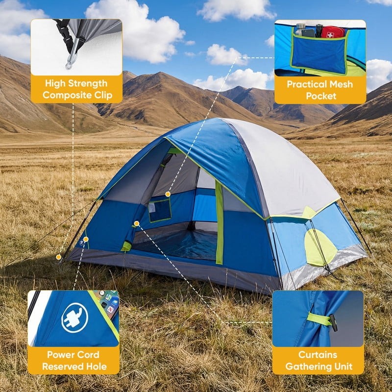 2 Person Waterproof Camping Tent with Rainfly, Easy Setup Dome Tent with Mesh Wi4