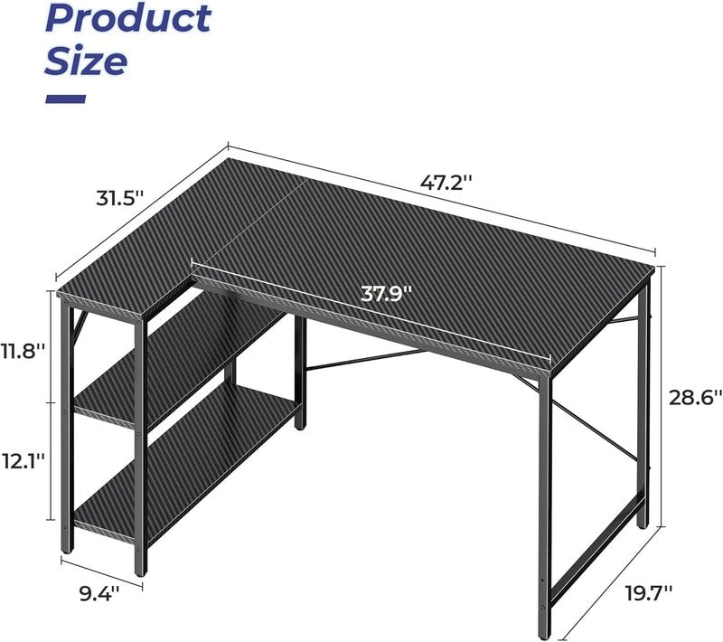 L Shaped Desk, 47 Inch Gaming & Home Office Desk with Reversible Storage Shelves2