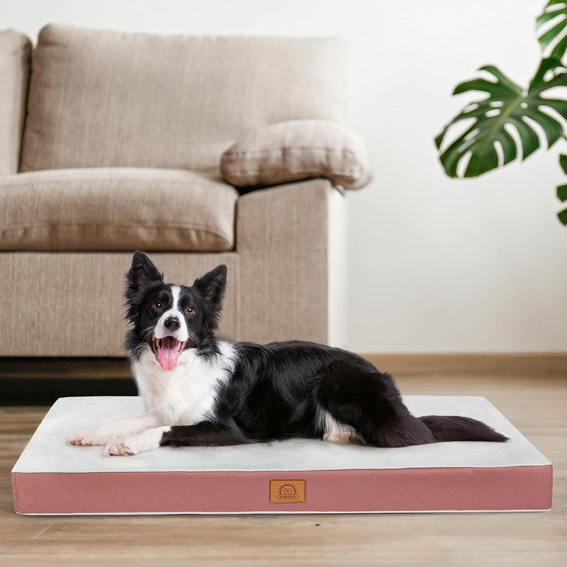 Orthopedic Dog Bed for Large Dogs   Waterproof Plush Crate Bed, Washable, Pink4