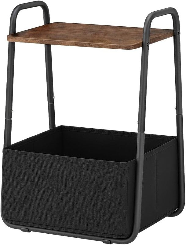 Rustic Brown Metal Nightstand Side Table with Fabric Basket Handle3