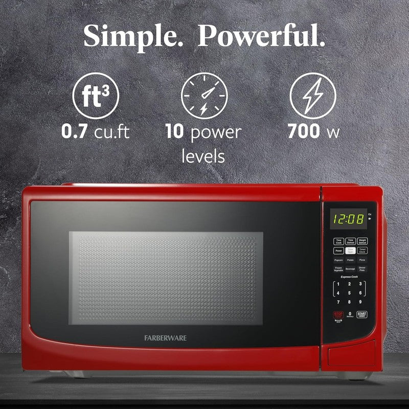 0.7 Cu Ft Countertop Microwave 700W Auto Cook Defrost Red1