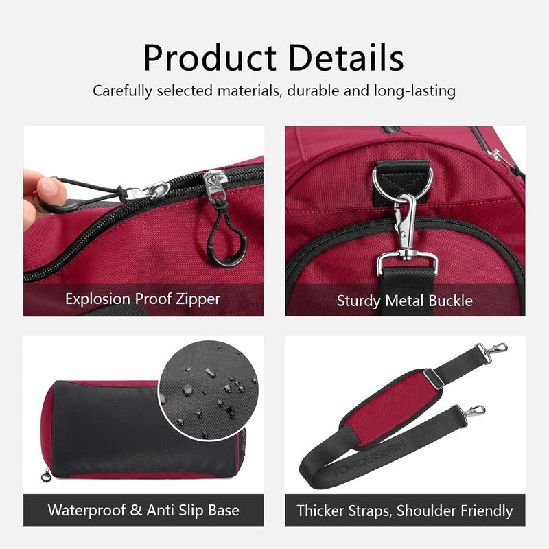 Gym Bag Unisex Duffel Shoe Compartment Wet Pocket Travel Sports Red M6
