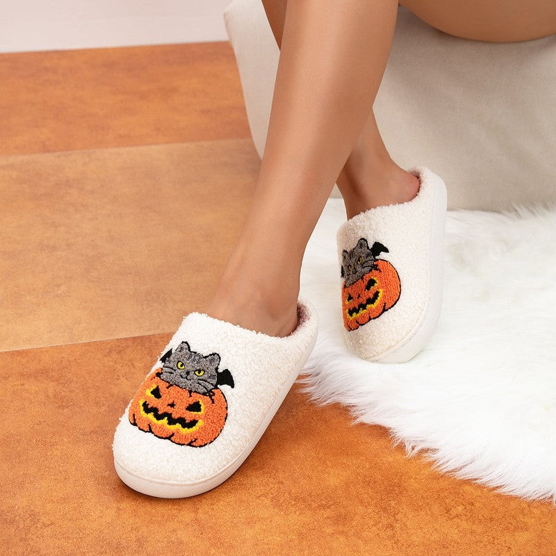 Ghost Print House Slippers Plush Warm Comfy for Women & Men Halloween7