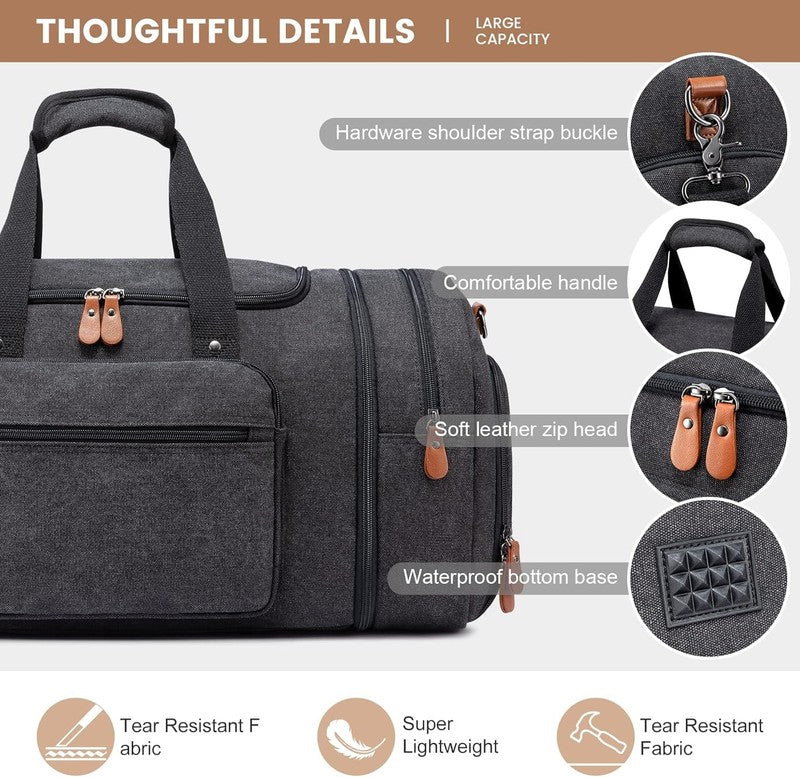 Canvas Travel Duffle Bag Dark Grey Carry On w/ Shoe Compartment Toiletry4