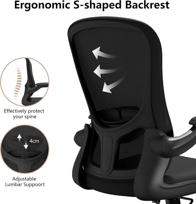 Ergonomic Mesh Office Chair Adjustable Height Flip Up Arms Lumbar Swivel8