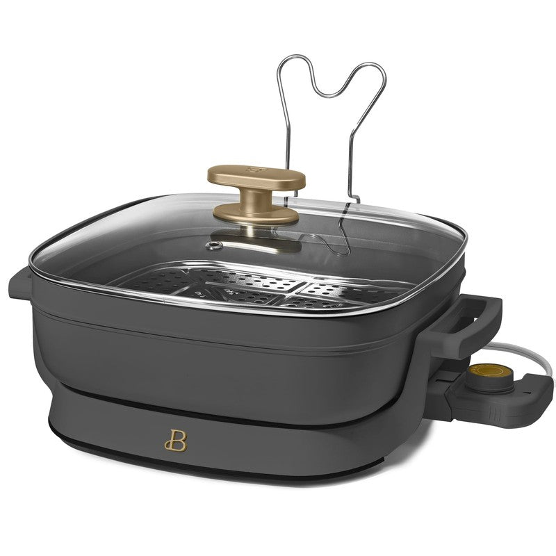 5 in 1 Electric Skillet Expandable to 7 Qt w/ Glass Lid Oyster Gray6