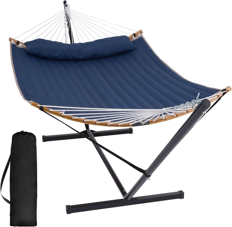 Outdoor Hammock with Stand Portable Heavy Duty w/ Pillow Balance Ropes Blue9