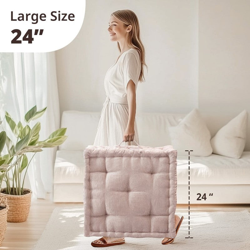 Intelligent Design Tufted Floor Pillow 24"x24" Chenille Meditation Cushion Blush6