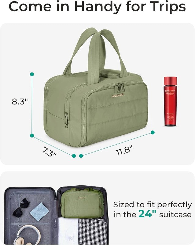 Travel Toiletry Bag Large Wide-Open Makeup Organizer Handle for Women Green5