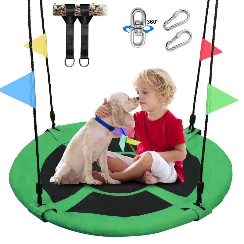40" Saucer Tree Swing for Kids & Adults, Adjustable Rope Flying Seat, Green0
