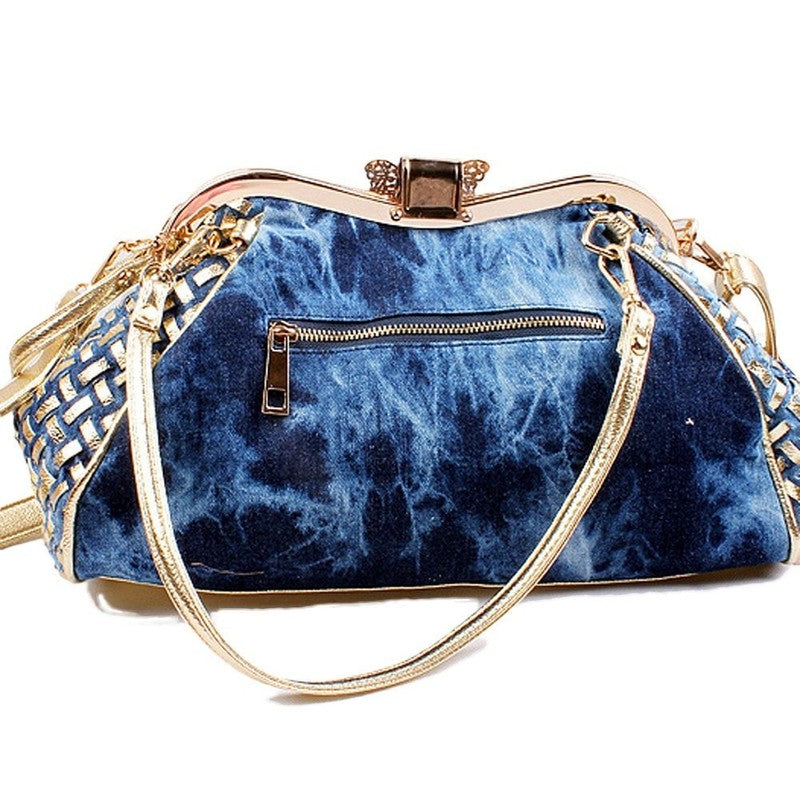 Women Denim Crossbody Bag Knitted Rhinestone Tote Handbag Shoulder Purse2