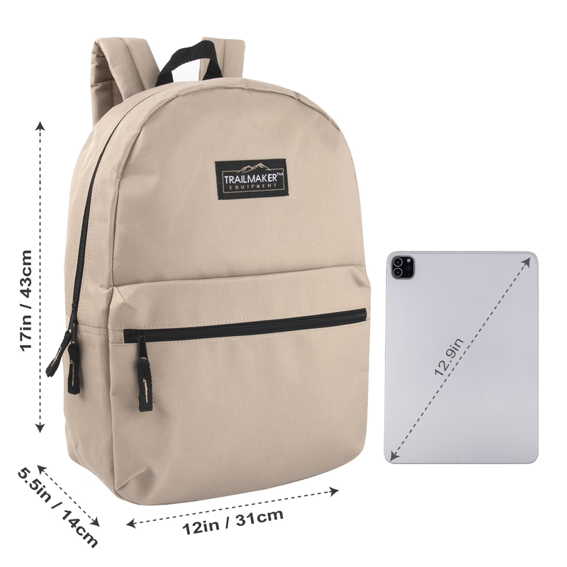 17 Inch Classic Backpack Khaki School Travel Work Gym Bookbag1