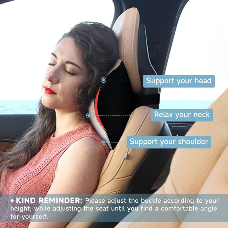Memory Foam Car Neck Pillow w/ Adjustable Strap & Breathable Cover   Silver5