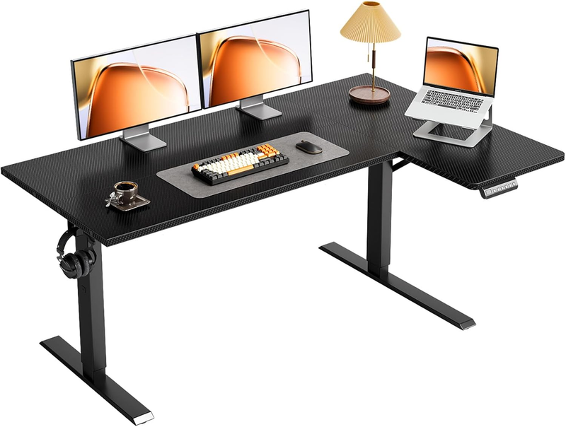 55" L Shaped Electric Standing Desk Height Adjustable Corner Black0