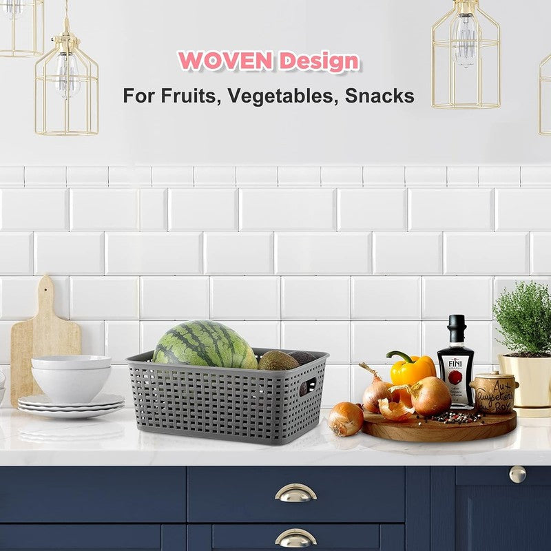 6 Pack Plastic Storage Bins with Lids, Stackable Organizer Baskets Grey3