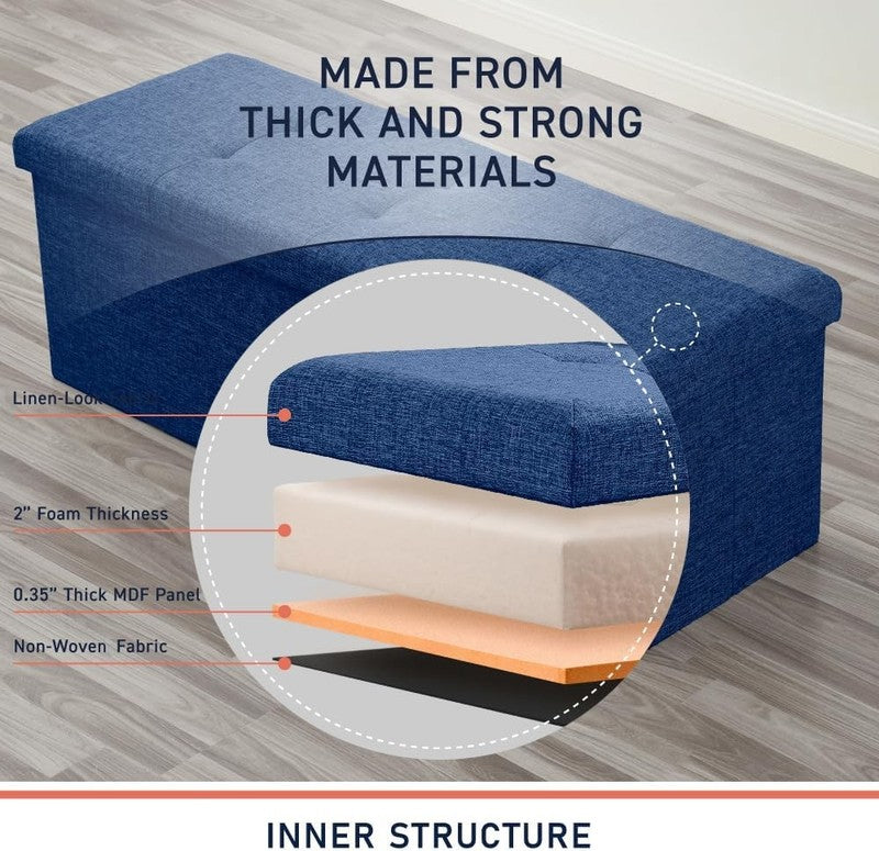 43'' Folding Storage Ottoman Bench Foot Rest Chest Bedroom Large Navy3