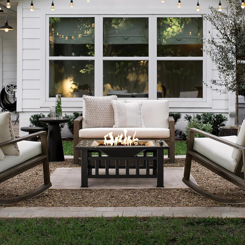 Outdoor Fire Pit, 32 Inch Firepit Table Metal Outdoor Fireplaces with Waterproof5