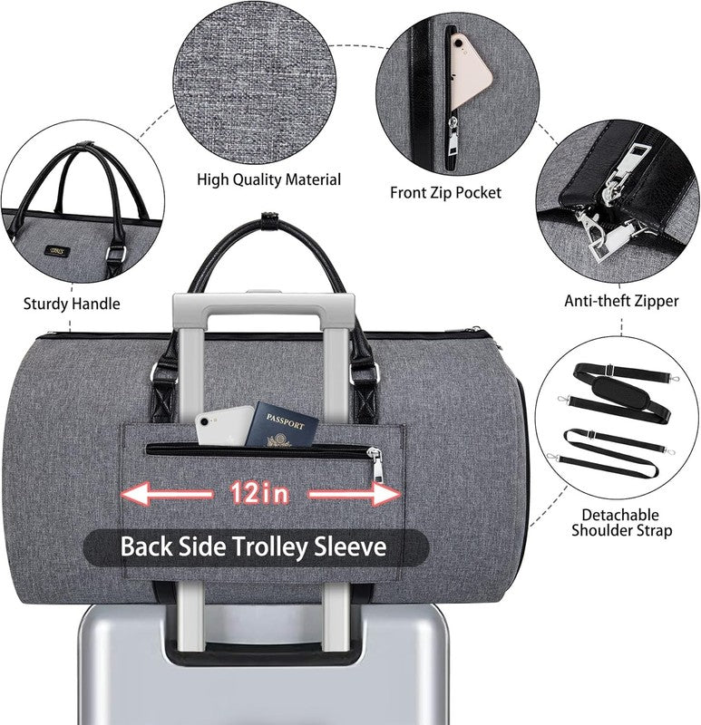 2in1 Garment Duffle Bag Shoe Compartment 4Pc Set Travel Carry On3