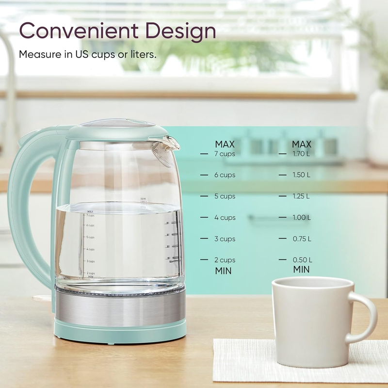 Electric Kettle, No Plastic Filter & Spout, Tea Kettle & Hot Water Boiler for Co6