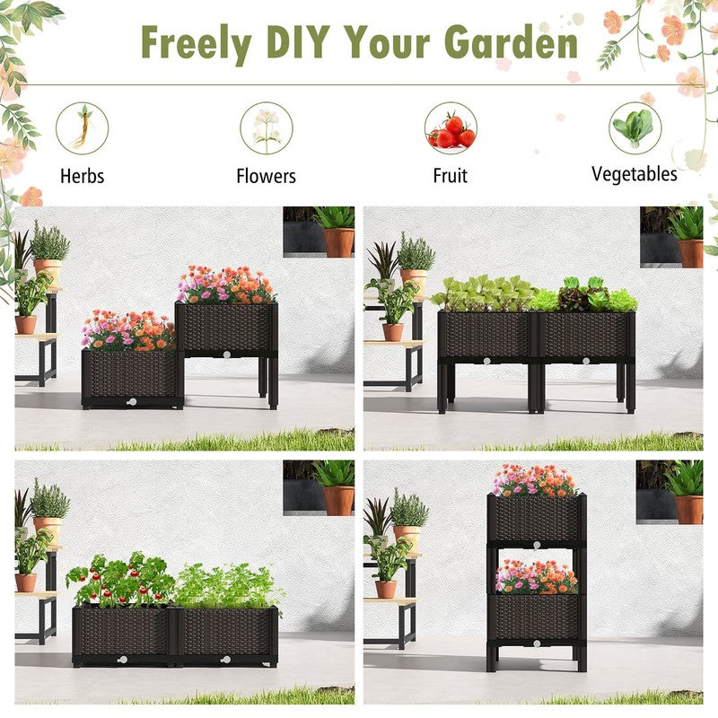 Elevated Plastic Raised Garden Bed Planter Kit for Flower Vegetable Grow 2 Set3