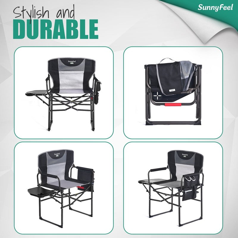 Camping Directors Chair, Heavy Duty,Oversized Portable Folding Chair with Side T4