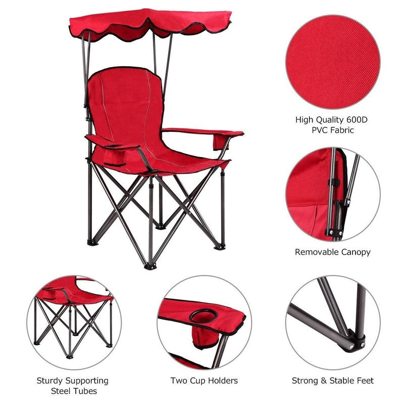 Red Portable Folding Beach Canopy Chair with Cup Holders - 38"x26.5"x51"8