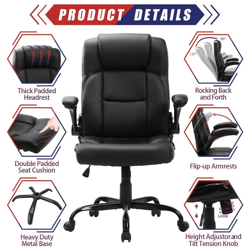 Leather Office Chair, Big and Tall Office Chair 400LBS Wide Seat Ergonomic Compu6