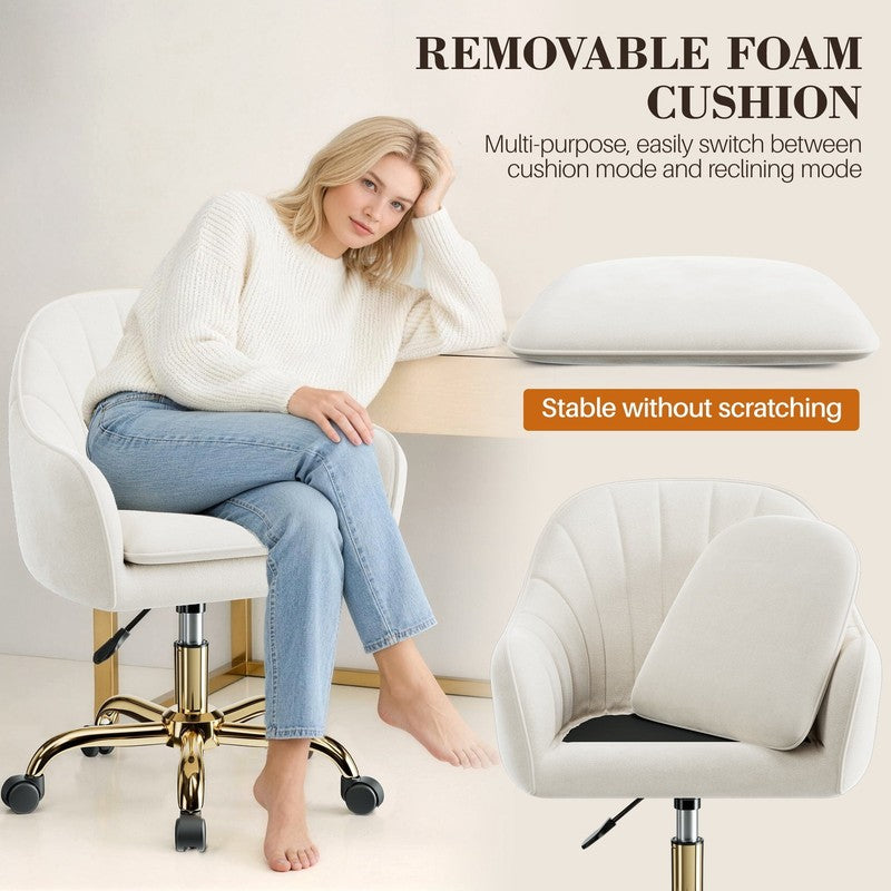 Office Desk Chair with Padded, Velvet Vanity Chair with Back and Wheels, Comfy H4