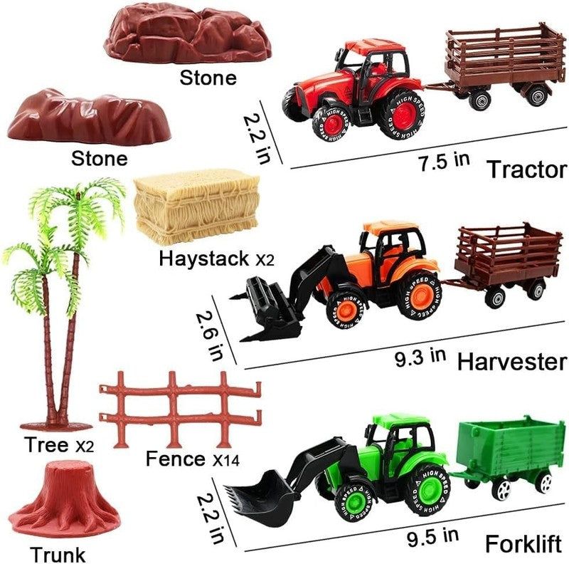3 Pack Farm Toy Tractor with 40Pcs Plastic Farm Animals Figurines and Fence Farm4