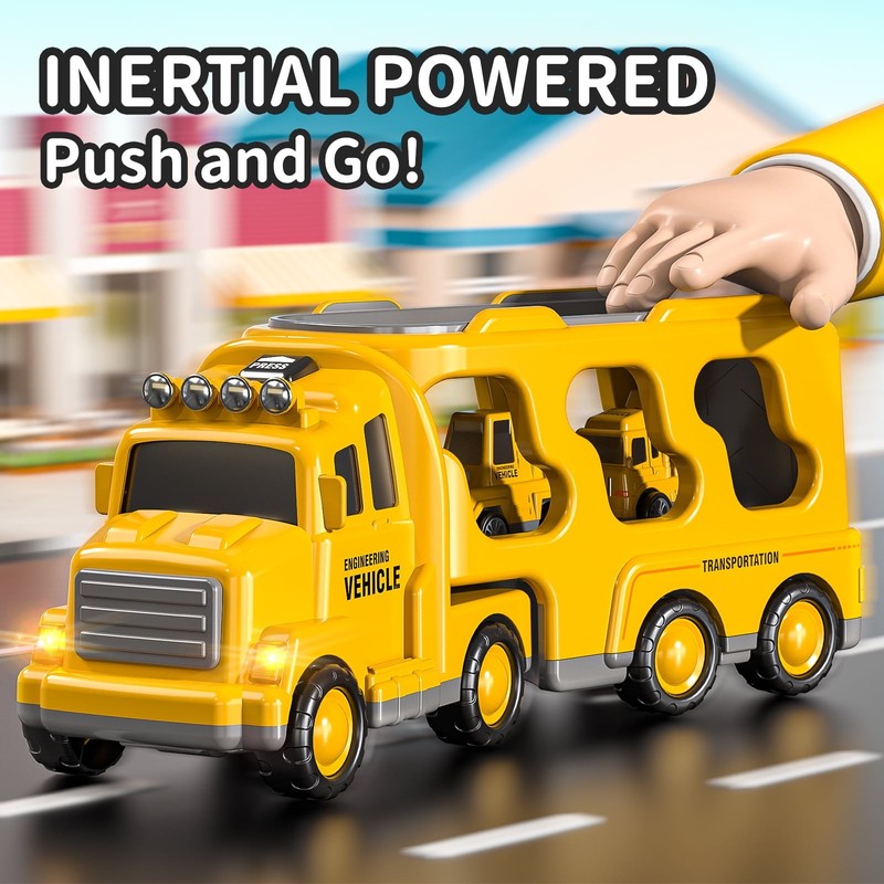 Construction Truck Toys for 3-7 Years Old Boys - Kids Friction Powered Car Toys 3