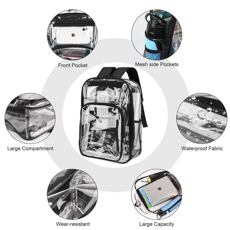 Clear Backpack, Heavy Duty PVC Transparent Backpack Stadium Approved with Reinfo4