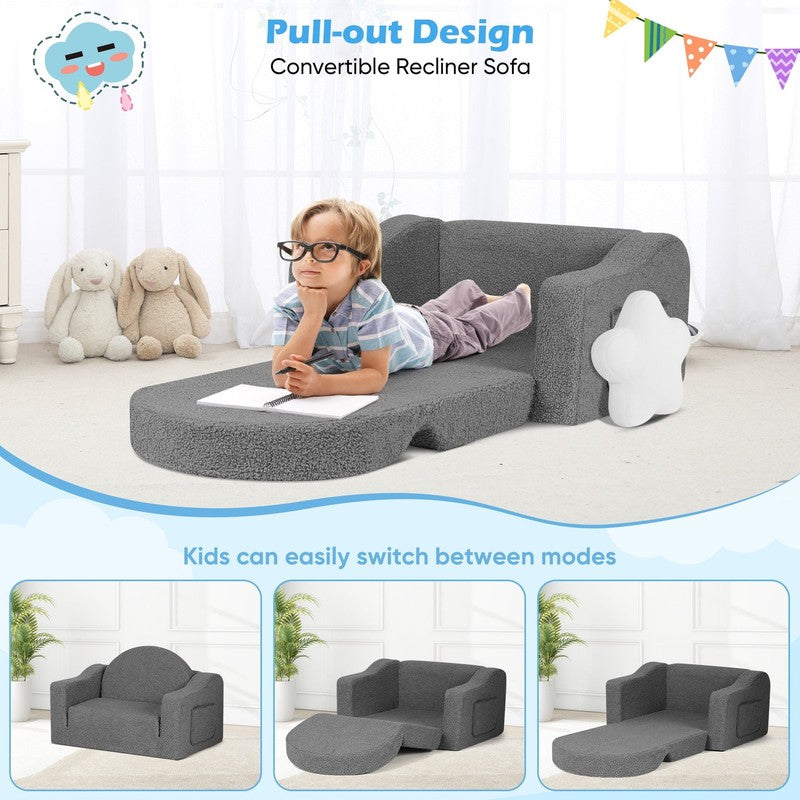 Kids 2 in 1 Toddler Couch Fold Out Soft Convertible Chair Deep Gray Unisex3