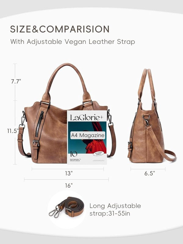 Large Women’s Hobo Bag Tote Purse w/ Multiple Pockets & Adjustable Strap Brown2