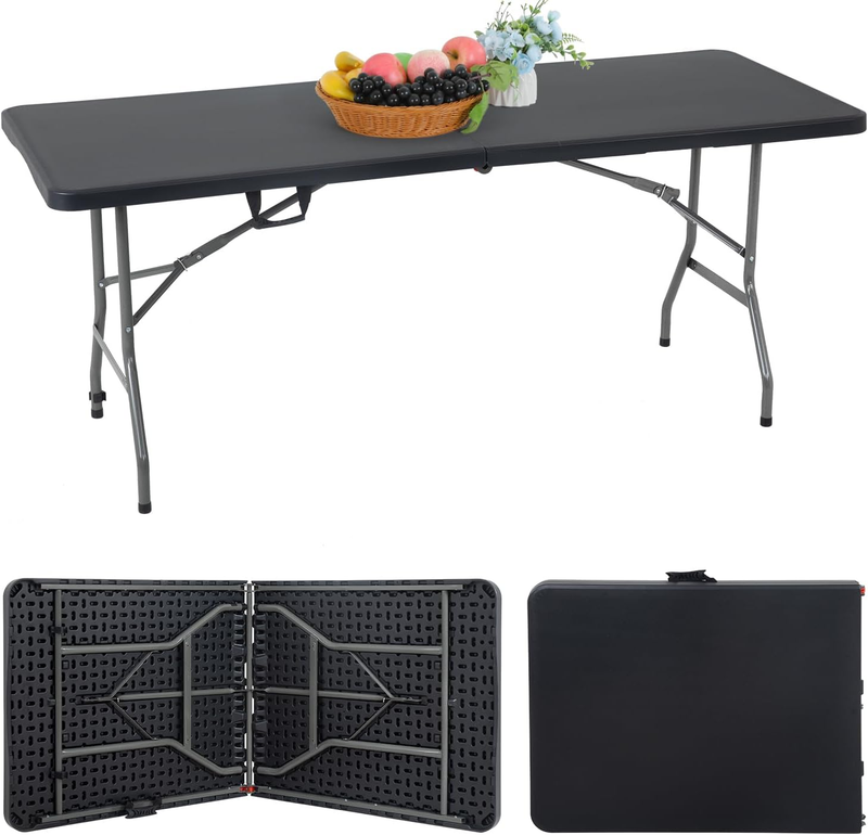 6 FT Folding Half Portable Table White/Black 70x29 Party Backyard Event7