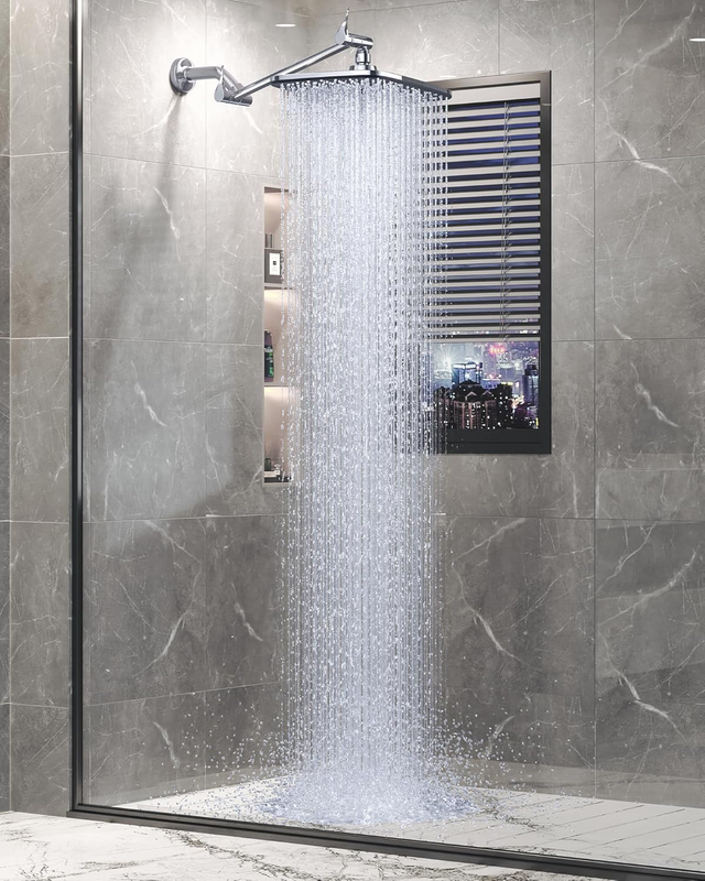 11.8" Rectangular Rain Shower Head w/ 11" Arm, High Pressure, Chrome8