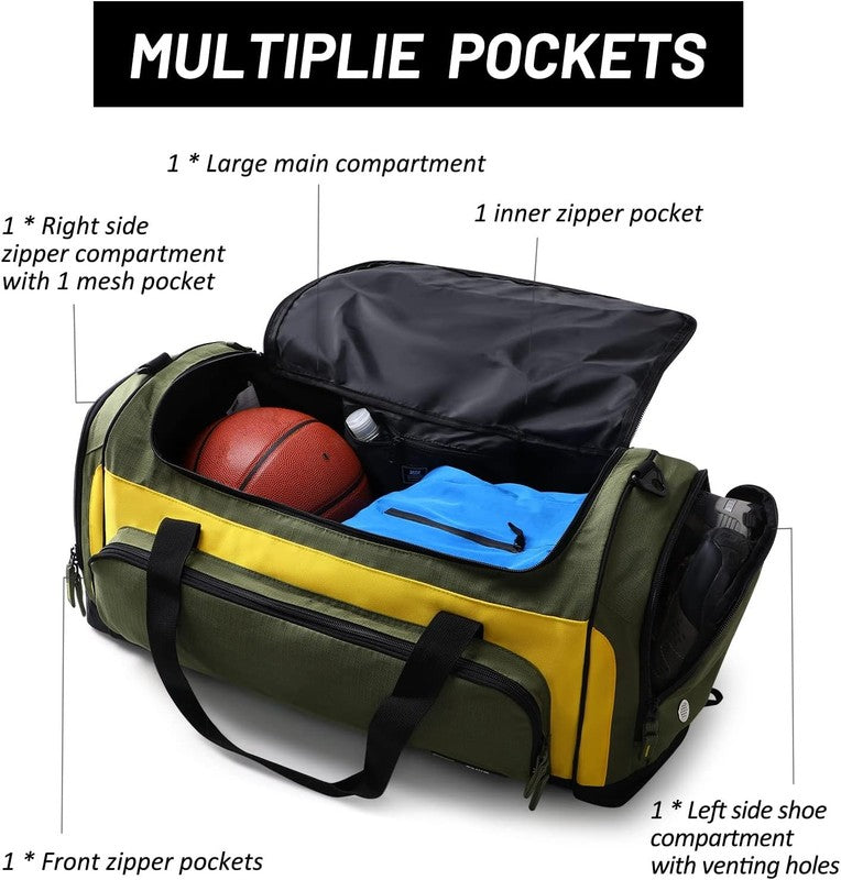 60L Large Gym Duffle Bag Shoes Compartment Lightweight Travel Fitness1