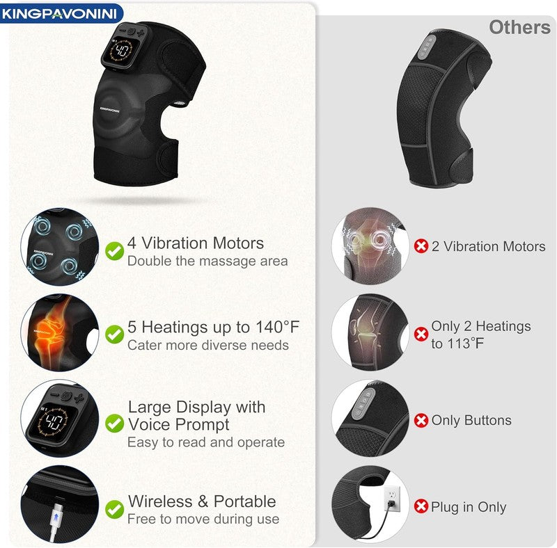 Cordless Knee Massager w/ Heat Vibration 4 Motors 6 Modes Pain Relief3