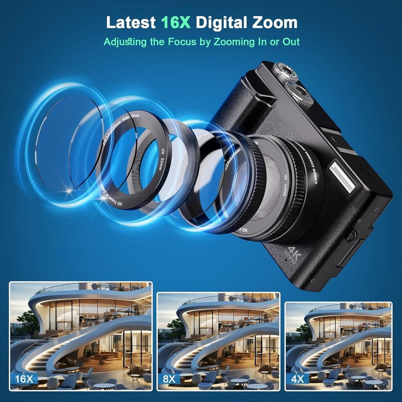 4K 48MP Digital Vlogging Camera Autofocus 16X Zoom +32GB SD Card10