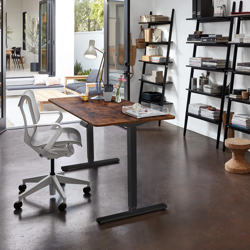 48"×24" Electric Height Adjustable Standing Desk T Shaped Metal Brown1