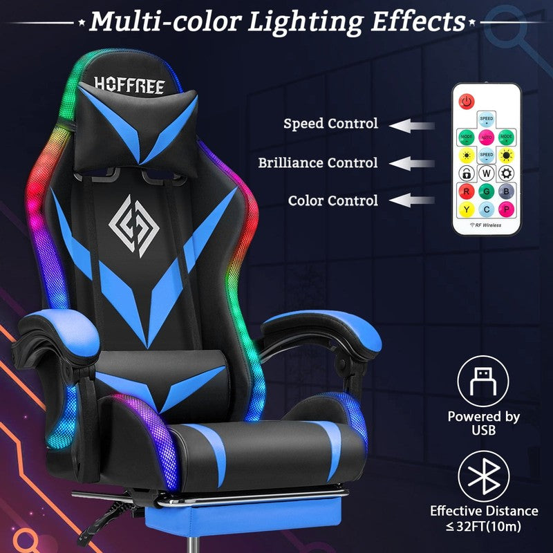 Gaming Chair with Speakers PU Leather Office Chair with Footrest and LED Lights 5