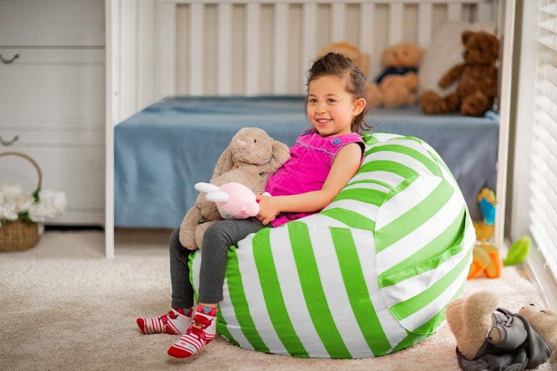 Kids Stuffed Animal Storage Bean Bag Cover XL Cotton Canvas Green4