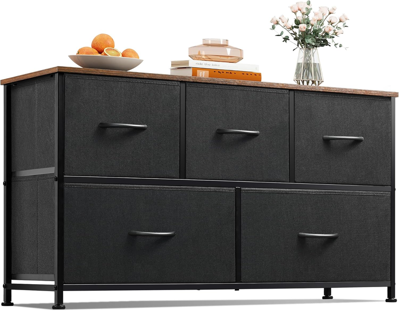 5 Drawer Fabric Dresser Chest Storage Closet Bedroom Black Rustic Brown8